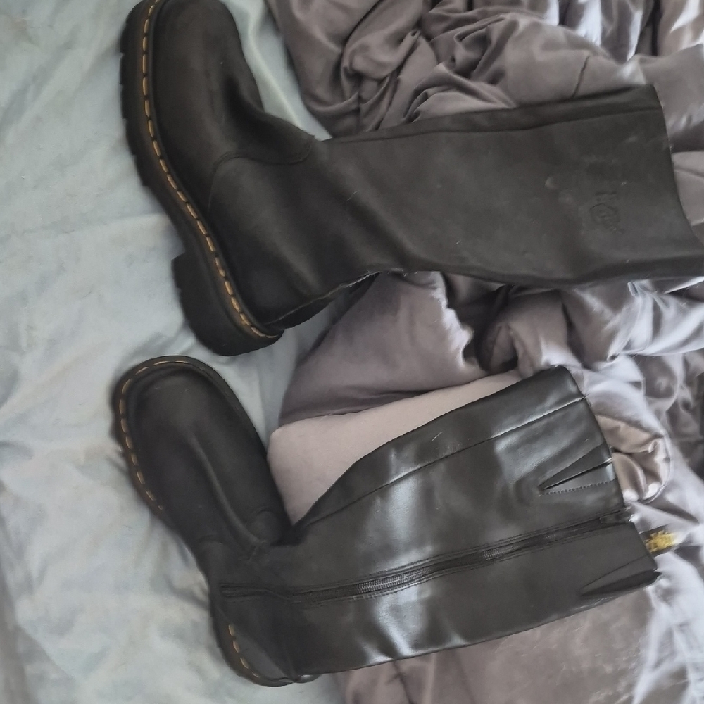 DR Marten Vintage Black Over-the-Knee Leather Boots with Contrast Stitching